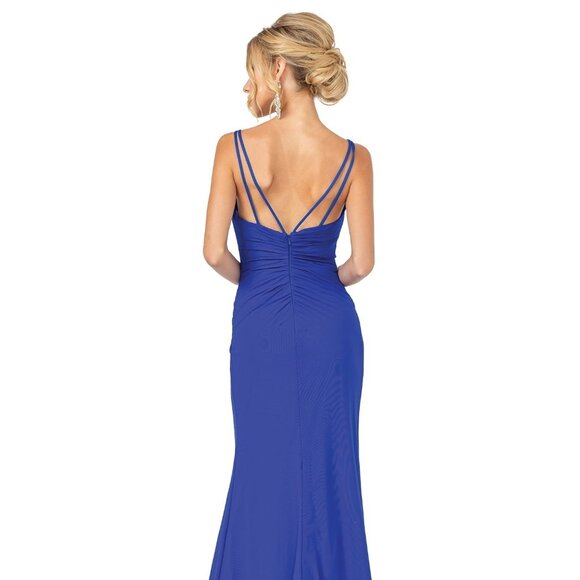 New Solid Sheath Ruched Graduation Dress w/ V-Neckline & Double Straps DQ 2905 - Picture 4 of 9